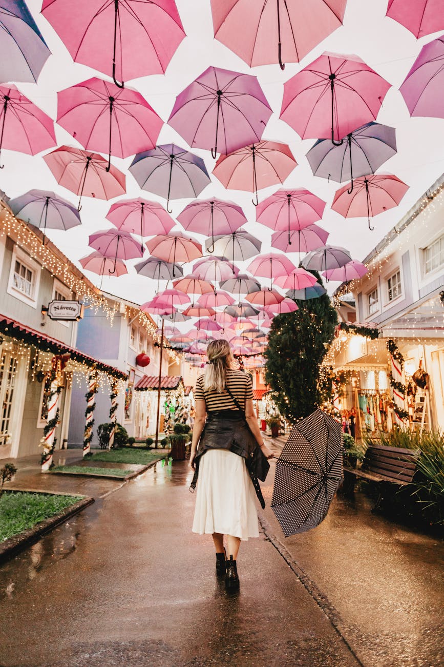 woman holding black umbrella